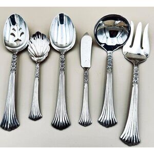 6 Oneida FLORAL QUEEN Serving Pieces Spoon Ladle Meat Fork Butter Knife